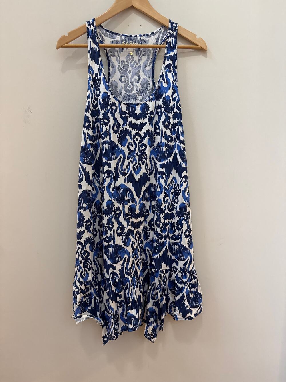 Lilly Pulitzer Hampton Tank Dress Resort Blue Flamingo Ikat Beach Coastal Med